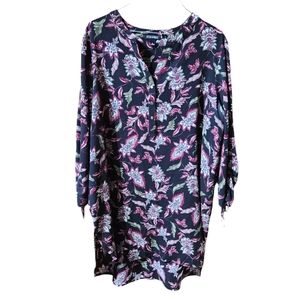 Roz & Ali Women's L tunic floral over black hi-low hem w/tie or wear as a dress